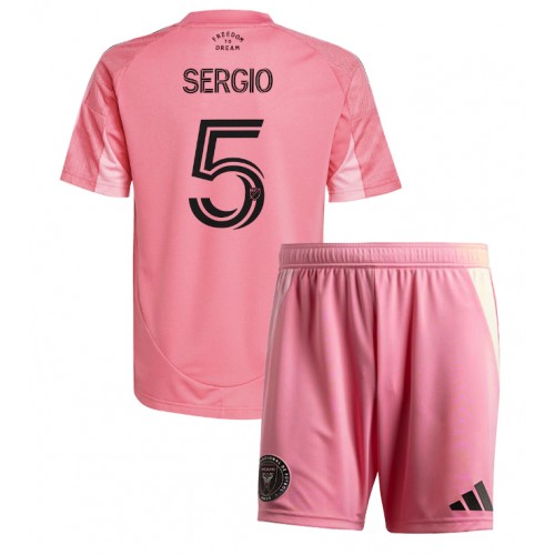 Stroje piłkarskie Inter Miami Sergio Busquets #5 Koszulka Podstawowej dla dzieci 2025-26 Krótki Rękaw (+ szorty)